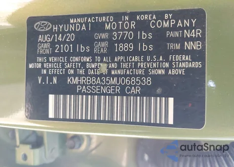 2021 Hyundai Venue Se z USA, uszkodzony, nr VIN KMHRB8A35MU068538